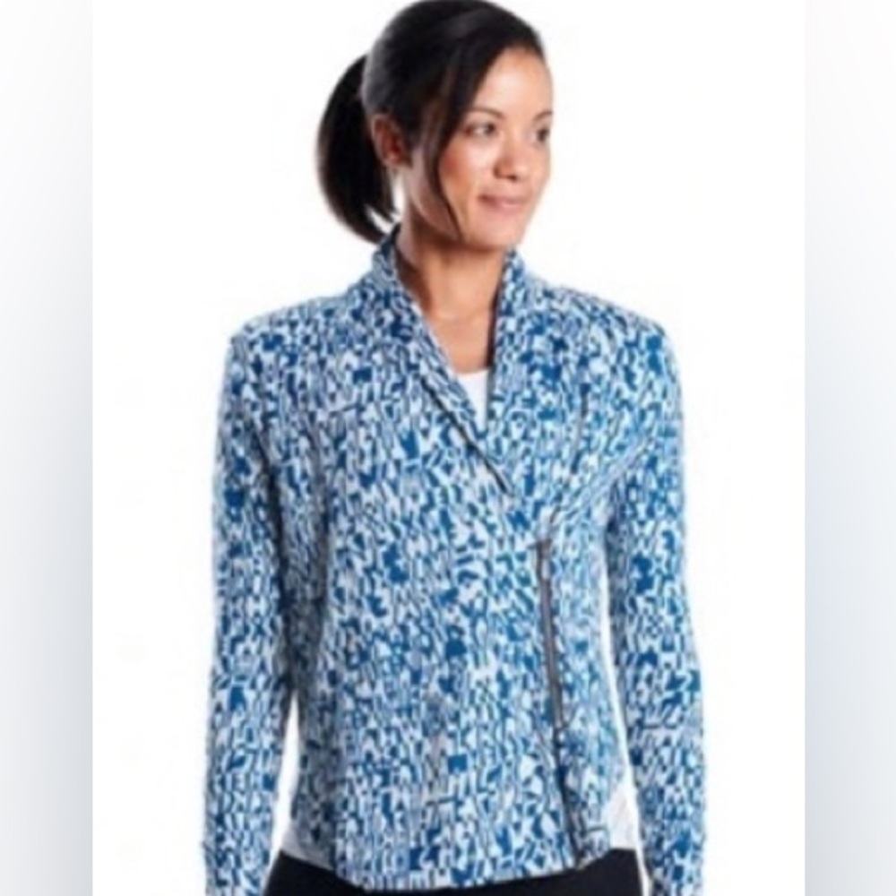 Oiselle Wazzie Wool Jacquardigan Blue Sz 12